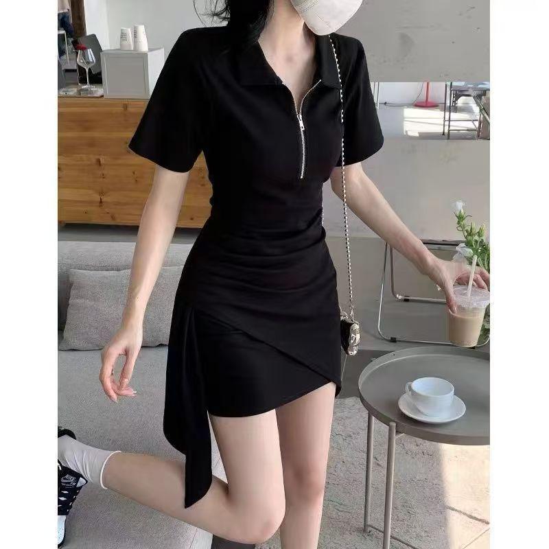Women s Summer 2026 Irregular Design Polo Collar A-line Short Skirt S чёрный