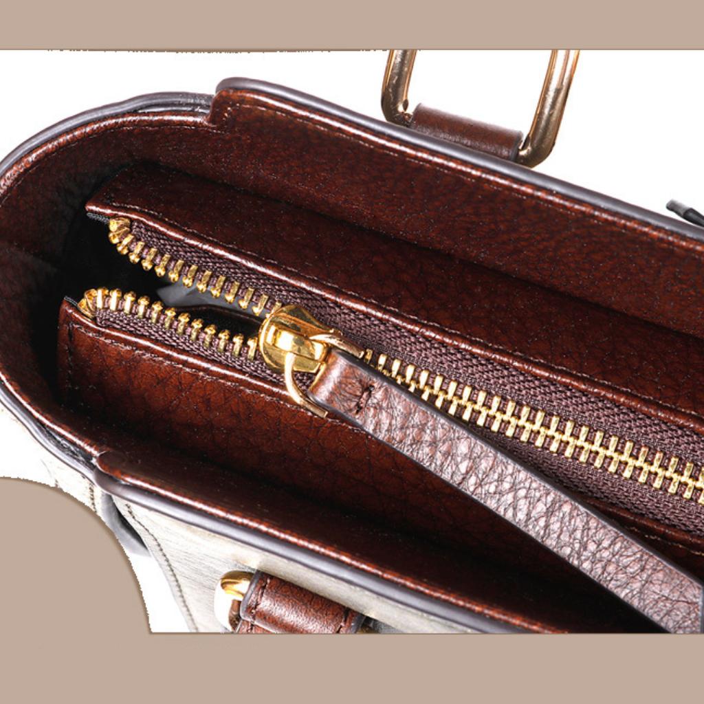 Cowhide Tote Shoulder Straddle Vintage Handmade Small Square Bag