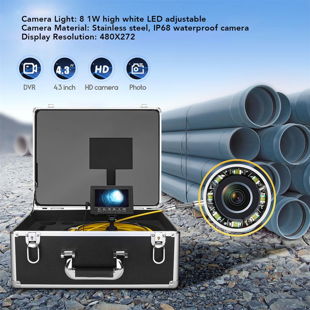 17MM Sewer Camera Handheld With 4.3in Monitor 30m Cable Pipe Inspection Equipment for Drain Cleaning Machine