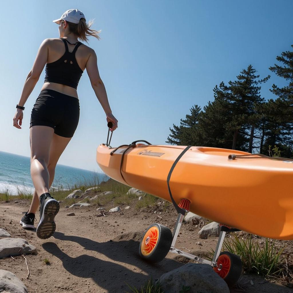 Kayak Cart, 113.4 Kg Load Capacity, Canoe Cart Dolly with 19.1 Cm Solid Rubber Tires & Kickstand, Assembles & Disassembles Within Seconds, Paddle