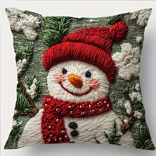 

Наволочки с плоской 2D-печатью на рождественскую тематику: Дизайн с оленем, Сантой, снеговиком и уютным коттеджем! Новогоднее украшение дома 16x16Inch