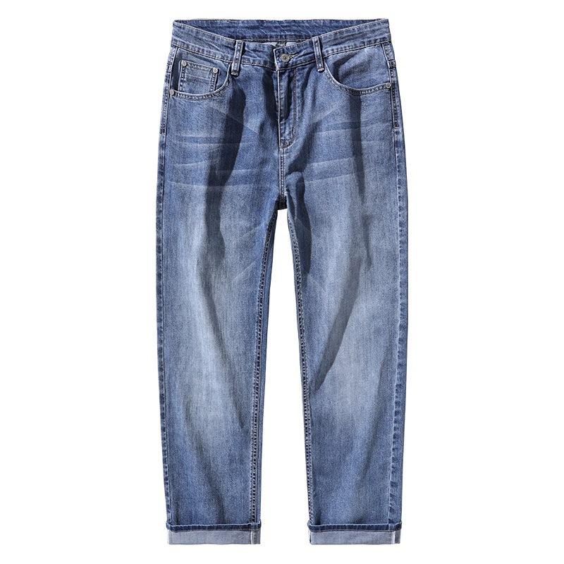 Spring and Summer New Men's Loose Small Straight Stretch Light Business Jeans Trousers Men