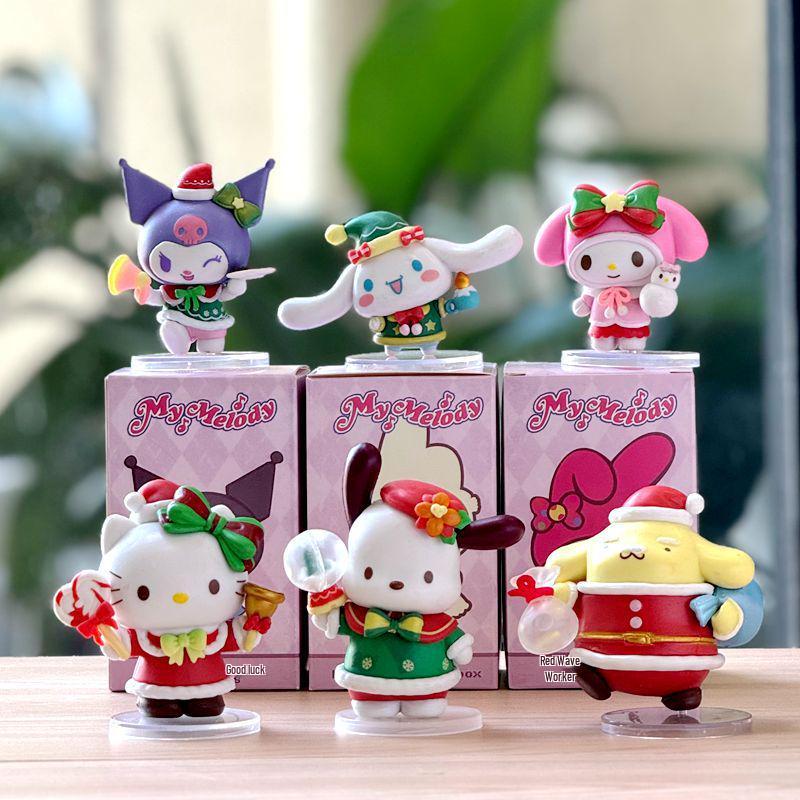 6 Sanrio Christmas Figures: Hand-Painted Cute My Melody & Kuromi Dolls for Girls