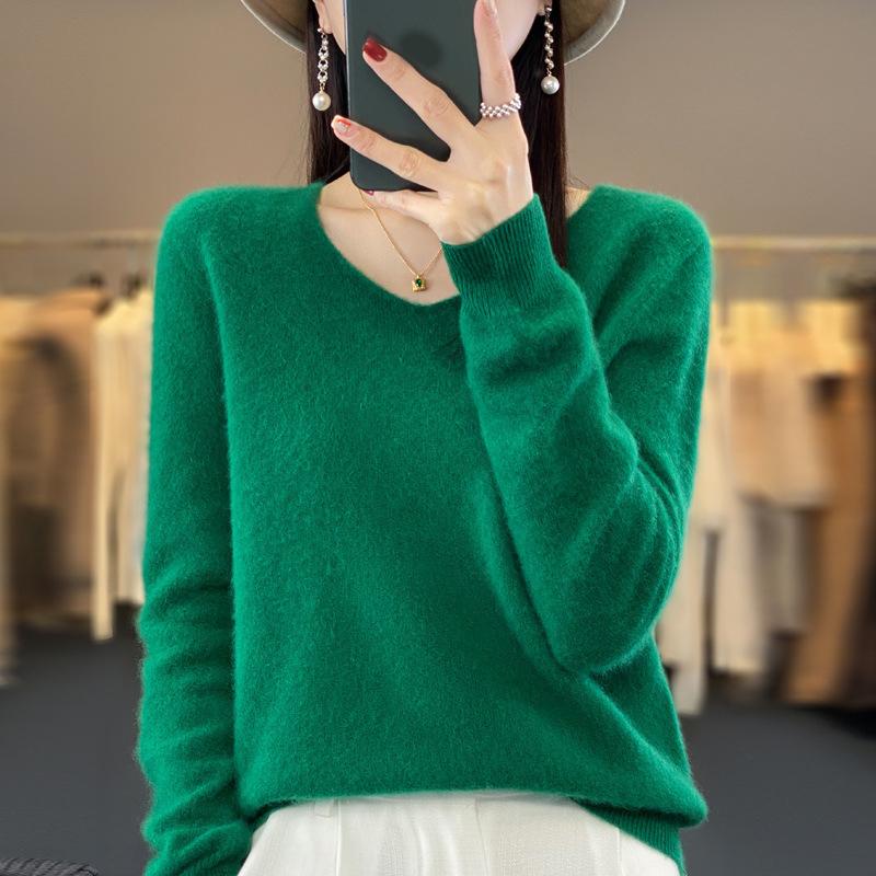 Pull Cachemire Pull Femme Tricots Col V Manches Longues Automne Hiver Mode Vêtements Basiques Hauts