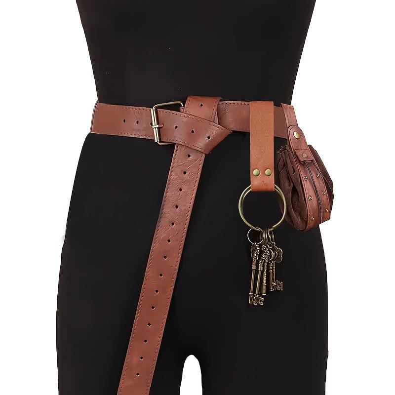 Medieval Leather Waistband Belt with Cord and Pouch