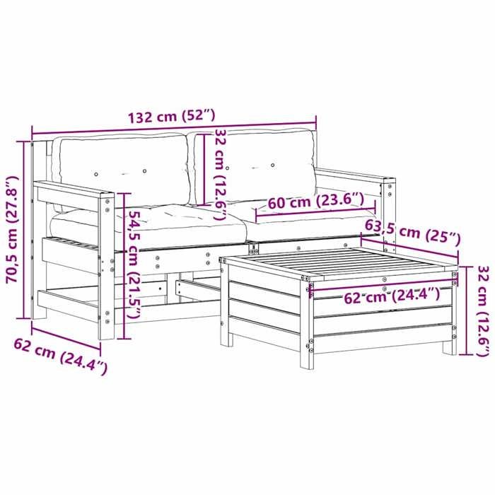 VidaXL Garden Lounge Set with Cushions 3 Pcs, Patio Sofas, Patio Furniture Set, Outdoor Furniture, Wood of 3250764