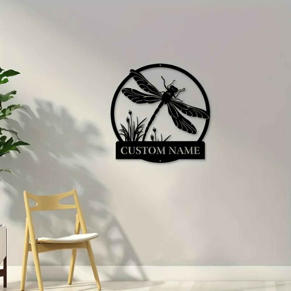 1pc Art Deco Dragonfly Metal Wall Decor Custom Name Sign Rustic Home Ornament