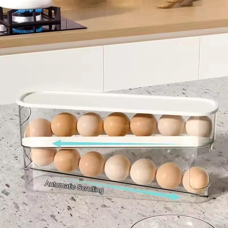 Egg Dispenser, Suitable for Refrigerator, Kitchen Storage Organizer, Countertop, Transparent Double Layer Egg Dispenser Holder