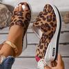 Fashion Women's Fashion Slope Heel Sandals Summer New Round Head Open Toe Leopard Suede Thick Soles Anti-slip Wear-resistant High Heels