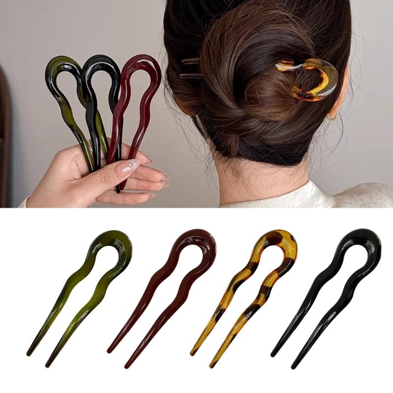 Wavy U Shaped Hair Stick for Stylish Hairstyles Elegant 2 Prong Updo Pin for Women Girls Handmade Headwear Accessories