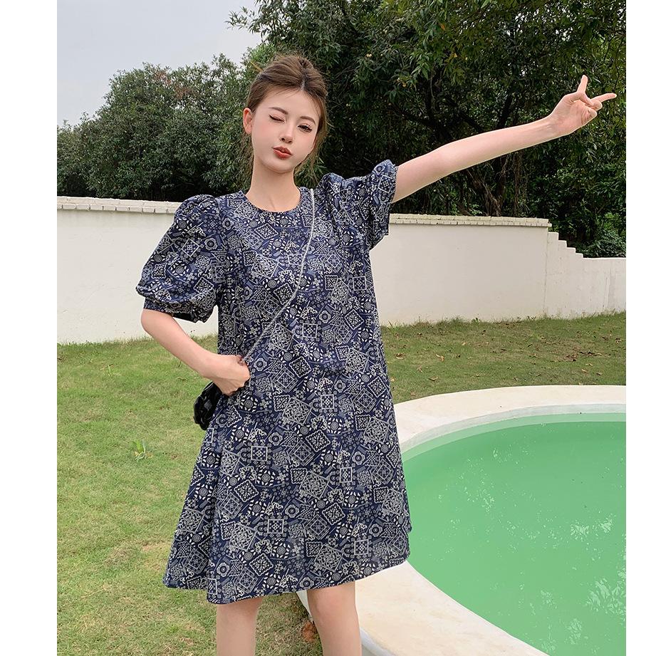 French Retro Floral Design Dress Women's Summer New Korean Version Small Bubble Sleeve A-shaped Dress