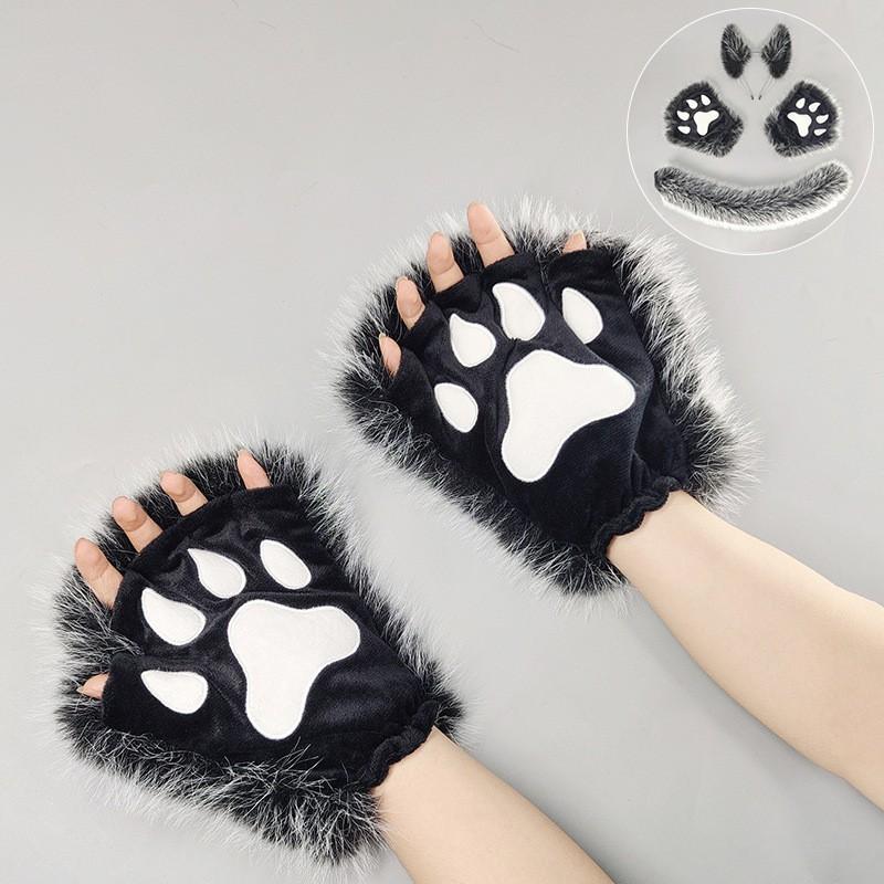 Halloween Wolf Costume Set: Plush Ear Headband Paw Gloves Tail Cosplay Party Dress-Up