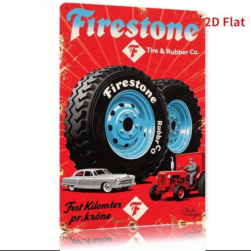 FIRESTONE Vintage Tire  Rubber Company Metal Logo Sign  Retro Red  Black Firestone Branding with Classic Tires Design 20x30cm（7.8x11.8inch）