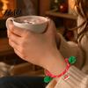 Cute Snowman Wrist Decor Christmas Bracelets, Red Green String Bracelet, Adjustable Rope Bracelet with Stackable Bell Charm And Tinsel Pom Poms,