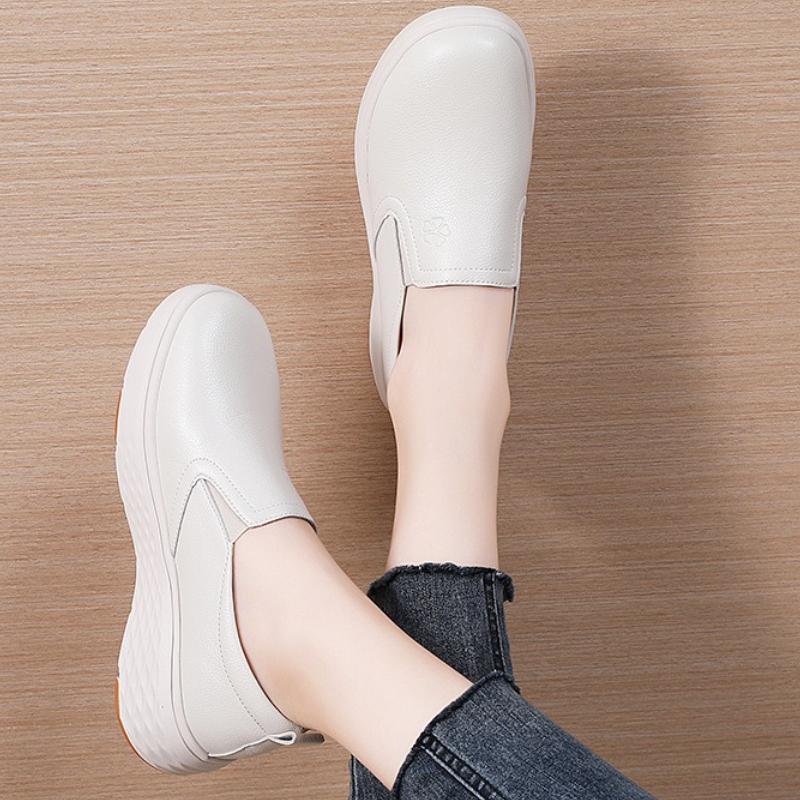 Slip-on Women Loafers PU Leather Waterproof Casual Shoes Non-slip Walking Shoes White Nurse Shoes