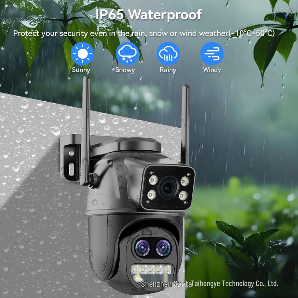 15MP HD Triple-Lens Outdoor PTZ Camera with Waterproof Build, WiFi, Full-Color Night Vision, 10x Zoom, and Two-Way Audio.