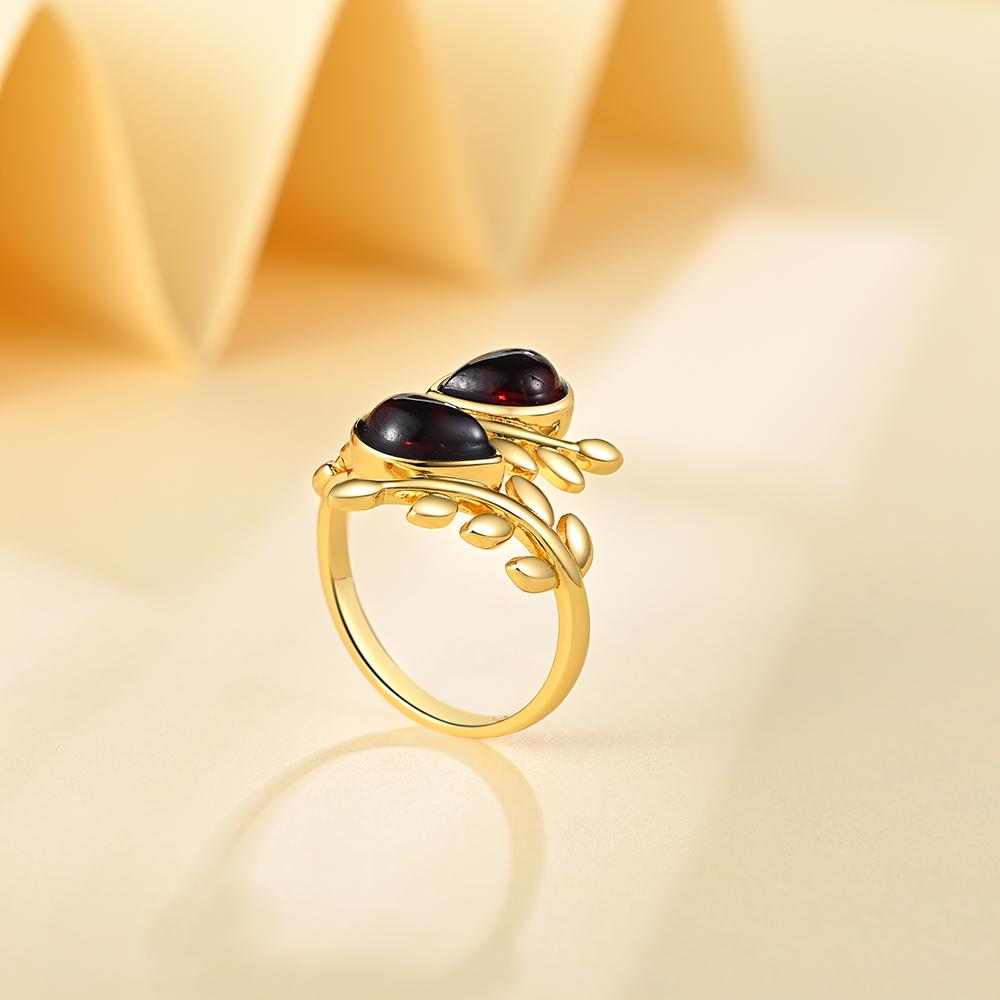 New Natural Garnet Gemstone Fancy Leaves Style Adorable Silver Ring for Women Engagement & Special Occasion Luxury Jewelry Gift