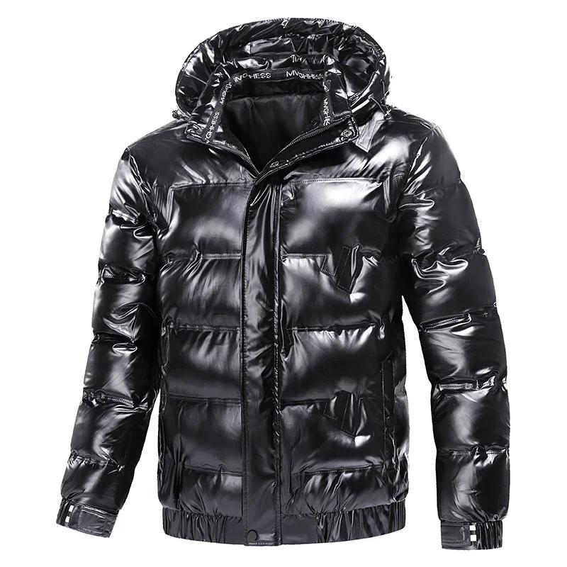 Herren Glänzender Parka Winter Warm Verdickt Mit Kapuze Wasserdicht Daunenjacke Mantel Einfarbig Lässig Streetwear Winddicht Oberbekleidung Männliche Parkas