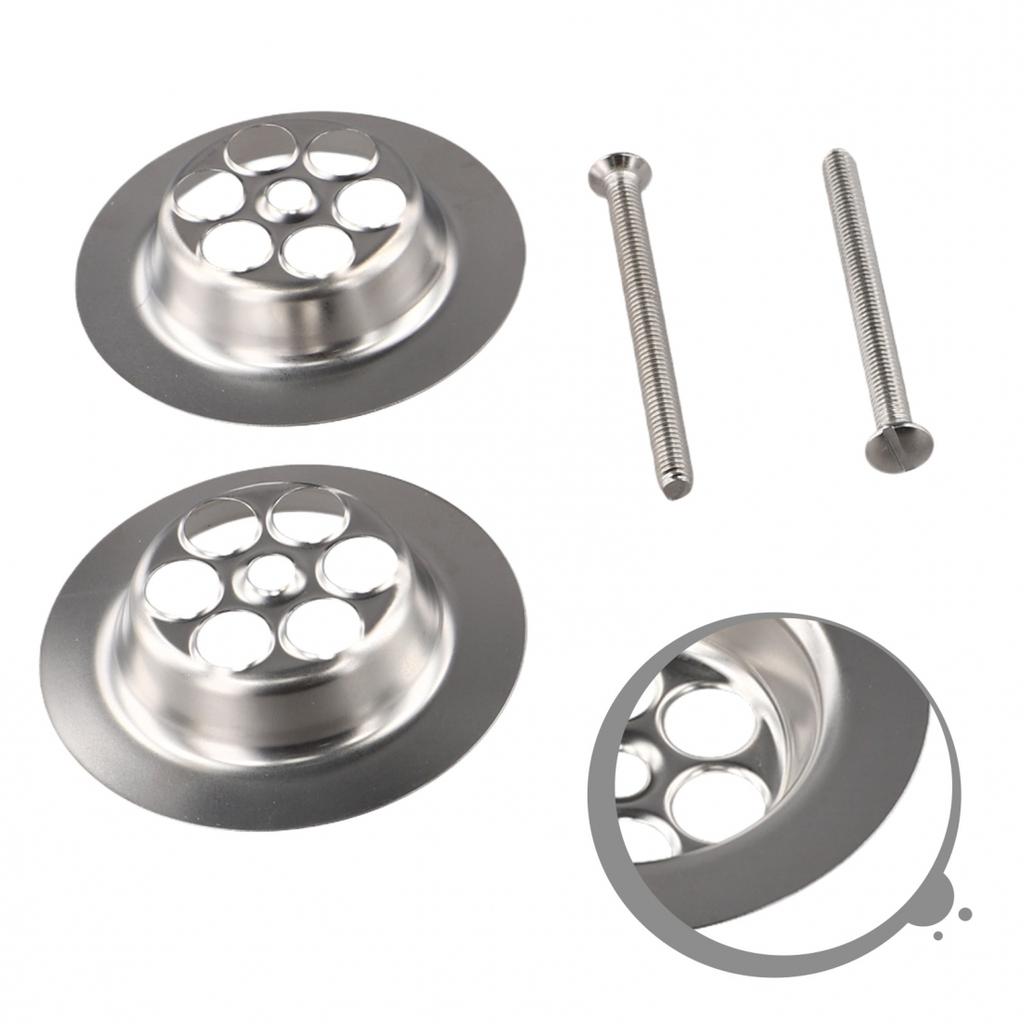 2 Set Bath Hole Spare With Screw 70mm Silver Lids + Screws Stainless Steel