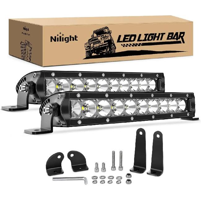 Nilight Led Light Bar Super Slim 2Pcs 11Inch 50W Flood 5000LM 3D Driving Fog Off Road Lights Work Light Pods for Trucks Pickup SUV ATV UTV Boat 4x4