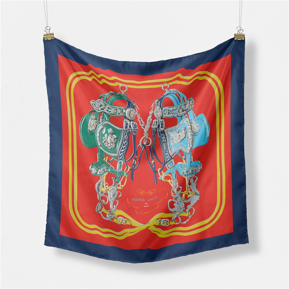 

Twill Silk Scarf Woman Double Dog Painting Square Scarves Wraps Bandana Small Hijab Silk Foulards Tie Headband Neckerchief 53CM 53CM x 53CM