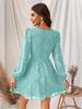 Women's Low-Cut A-Line Green Mini Dress with Long Sleeves - Sexy Party Wear for Spring & Autumn 2023.