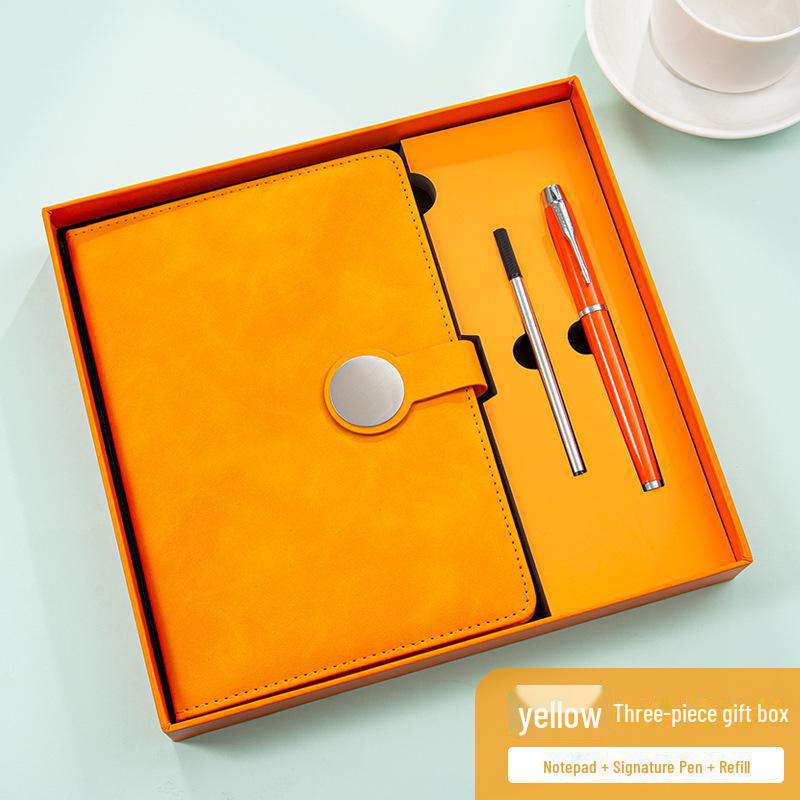 Set de regalo de cuaderno retro de alta gama: Incluye bloc de notas con hebilla redonda, manual, unidad USB y cierre magnético para reuniones de negocios.