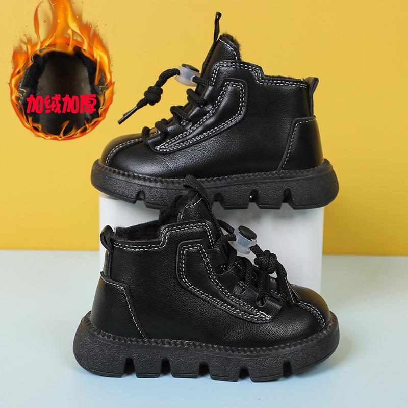 Children's Winter Warm Snow Boots Fashion Non-slip Waterproof Children's Cotton Boots Leather Top Waterproof and Thick Cotton Shoes for Students