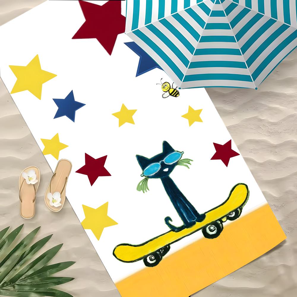 P-Pete The Cat Towel Polyester Beach Towel Quick Dry Sand Free Bath Towel For Summer Pool Travel Vacation