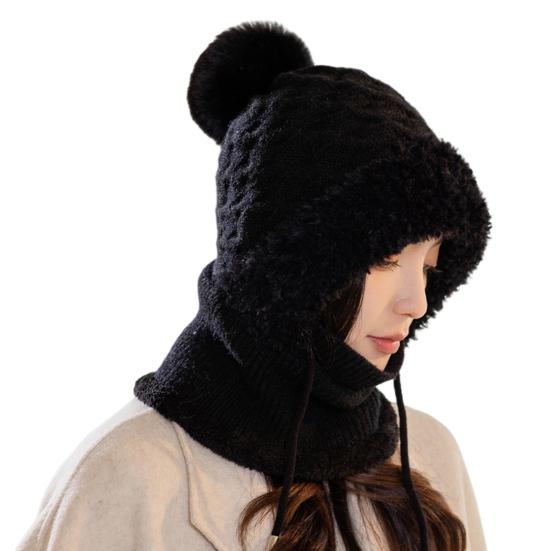 

Женская зимняя шапка со встроенным шарфом и защитой для лица, толстая теплая ветрозащитная шапка для езды на велосипеде, регулируемая, полная защита для путешествий на открытом воздухе в холодную погоду чёрный