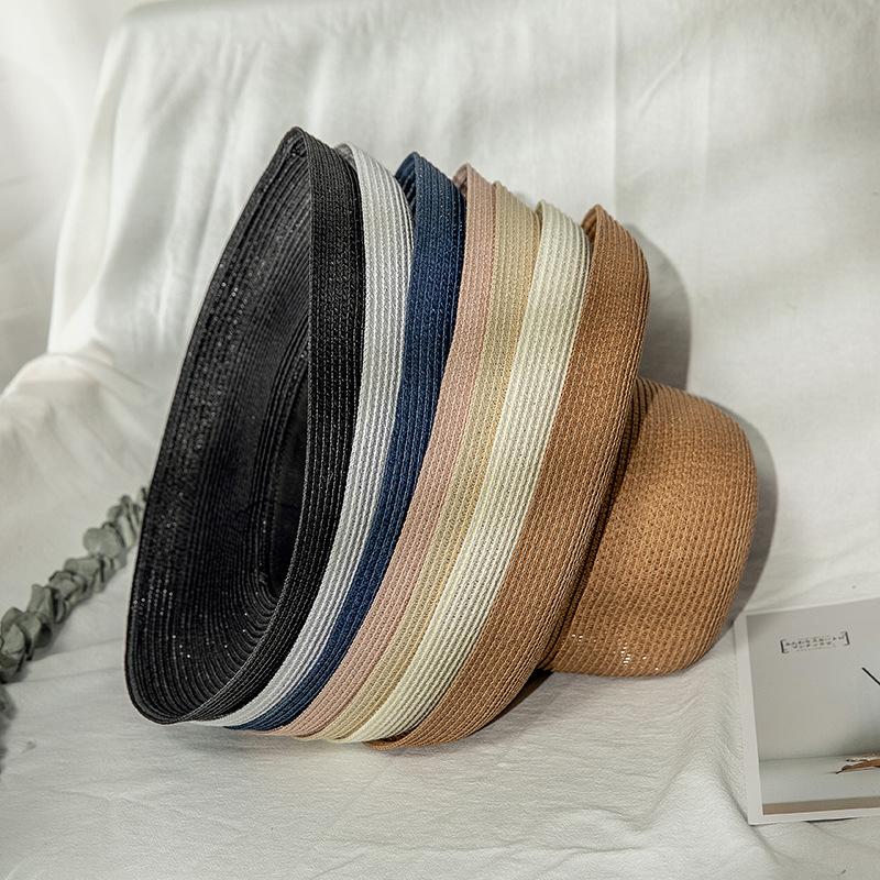 Solid Hepburn Style Elegant Straw Hat, Vintage Sun Protection Beach Woven Sun Hat for Women