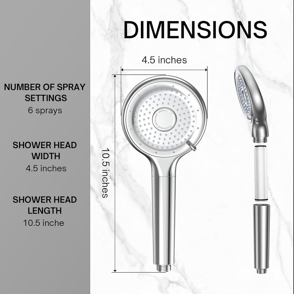 FEELSO Filtered Shower Head with Handheld, High Pressure 6 Spray Mode Showerhead with Filter, 15 Stages Water Softener Filters Beads for Hard