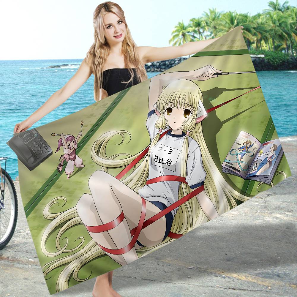 Classic Cute Anime C-Chobits Microfiber Blanket Quick Drying Beach Towels Oversized Printing Super Absorbent Pool Towel Blanket
