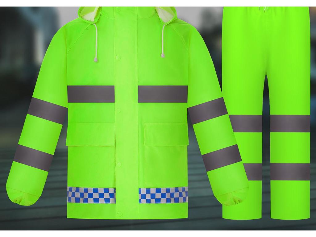 Unisex Reflective Raincoat and Pants Set for Motorcyclists and Delivery Riders - Waterproof and Split Design for Heavy Rain.
