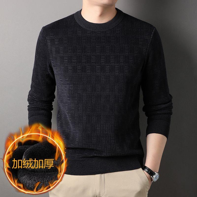 

Sweater Men s Winter Velvet Thickened Sweater Non-pilling Round Neck Knitted Warm Sweater L серый