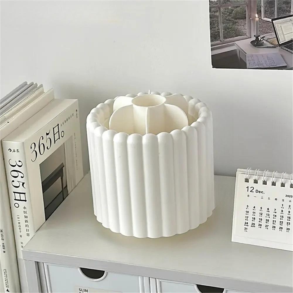 360 Degree Rotating Base Makeup Brush Holder, Dust-proof Pen Holder, Stationery Storage Rack with Detachable Partition