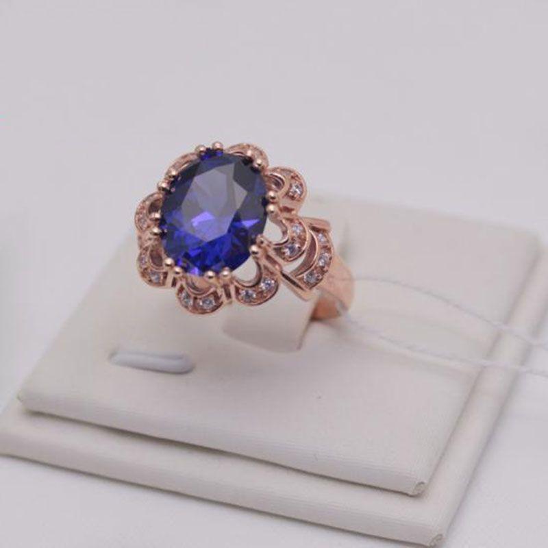 

Кольцо с покрытием Rose Gold, цвет Purple Gold, инкрустация синим камнем, роскошный темперамент, элегантное, универсальное, открытое кольцо, для женщин (adjustable open band)