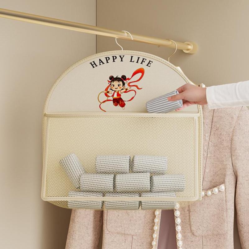 2/3-lagige Aufbewahrungstasche mit großem Fassungsvermögen, Netzbeutel zur Aufbewahrung von Unterwäsche und Socken, atmungsaktiver Schrankorganizer mit Kleiderbügel