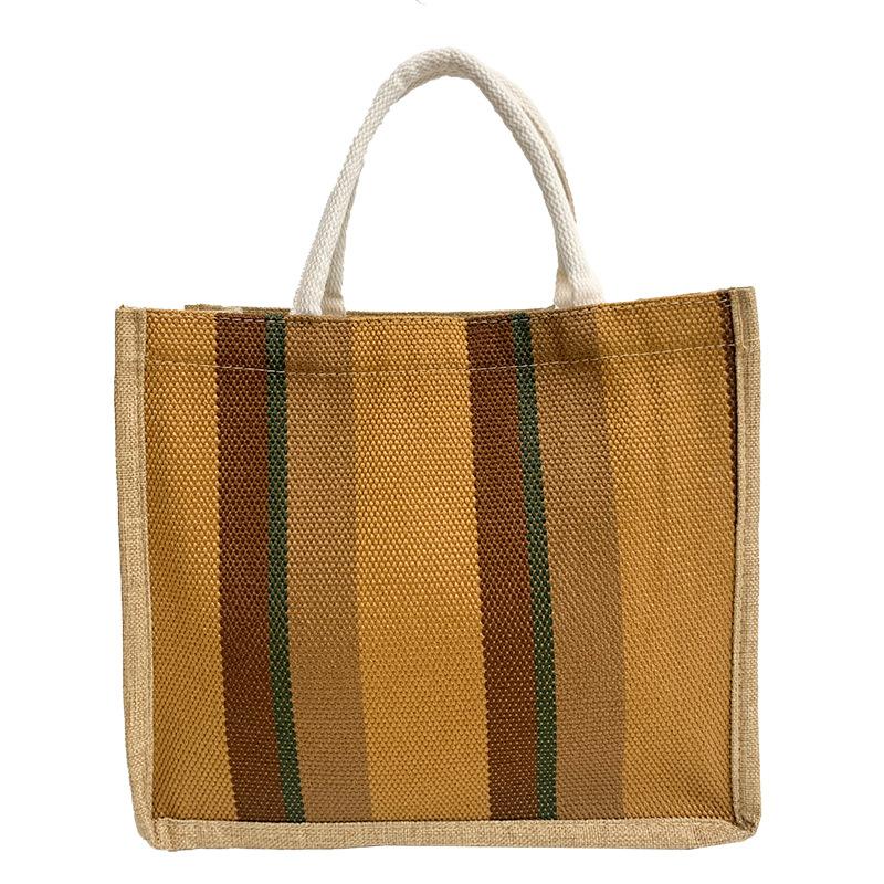 Women's Bag Cotton and Linen Large-capacity Shoulder Portable Tote Bag 2025 New Line Striped Contrasting Color Handbag