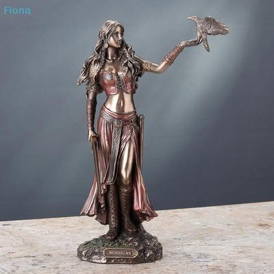 Bronze Finish Morrigan Statue,Celtic Goddess of Battle with Raven & Sword Resin Figurine for Mythology Home Decor