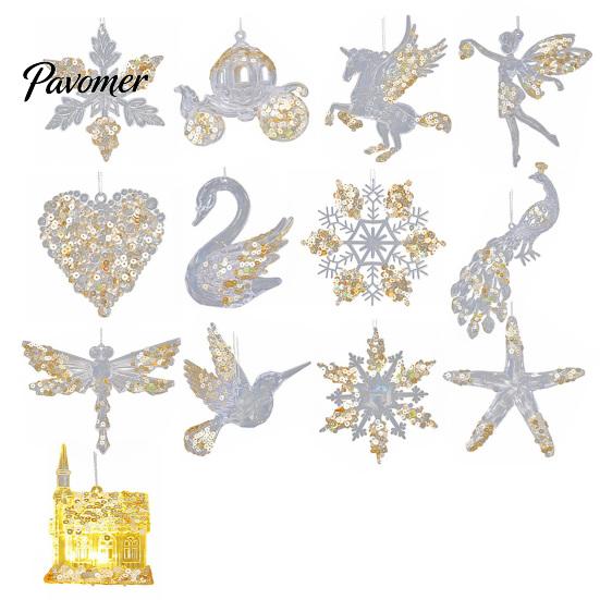 Decorative Tree Hanging Charms Faux Crystal Christmas Ornaments for Tree, Clear Snowflake/Starfish/Heart/Bird/Horse Decoration Decorations with
