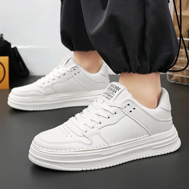 Leather Men Casual Shoes Lightweight Mens Running Shoes Platform White Sneakers Outdoor Breathable Sport Shoes Tennis Shoes