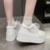 Fashion New 7.5CM Thick Soled Air Mesh Genuine Leather Mesh Breathable Hollow Casual Sneaker Platform Flats White Shoes for Women Summer