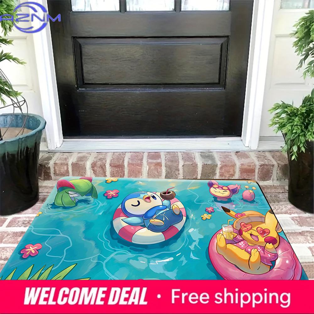 Pokemon Pikachu Piplup Summer Pool Party Print Non-slip Doormat Soft Floor Mat for Home Decor