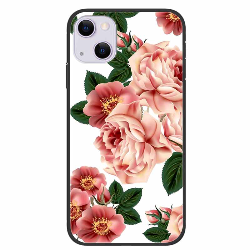 For iPhone 14/14 Plus Case Black Silicone Soft TPU Luxury Flower Animal Back Cover For iPhone 14/14 Plus New Shells for iPhone14