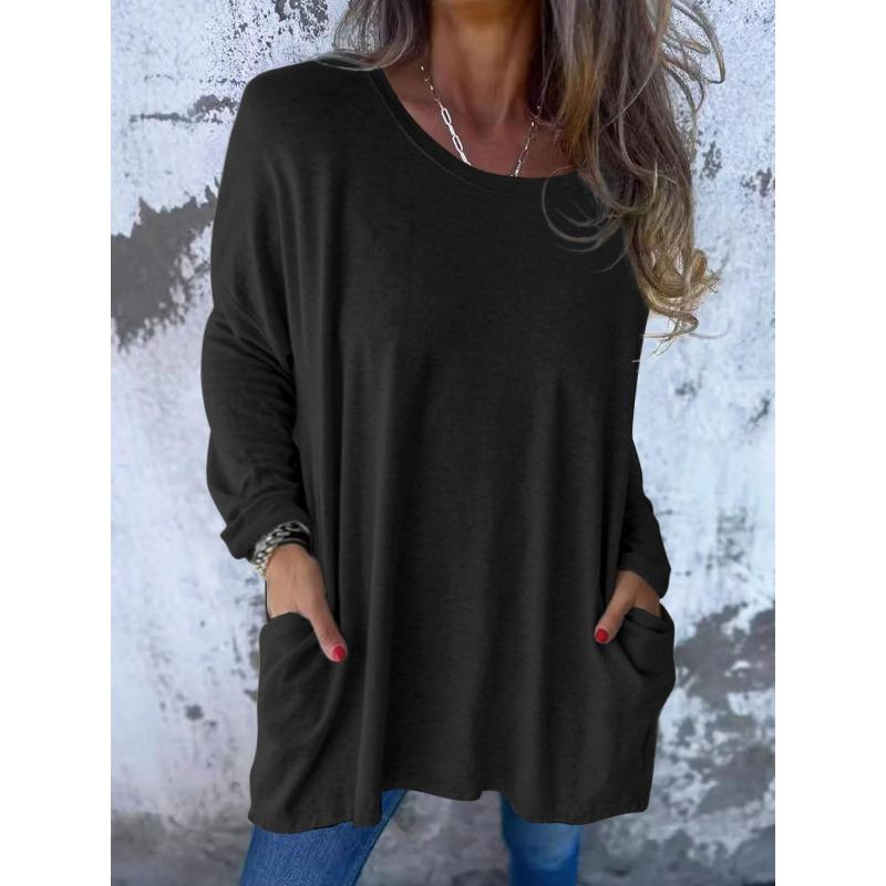 IHUASU Women's Fashion Casual Long Sleeve Autumn Winter O-Neck Blouses & Shirts Elegant