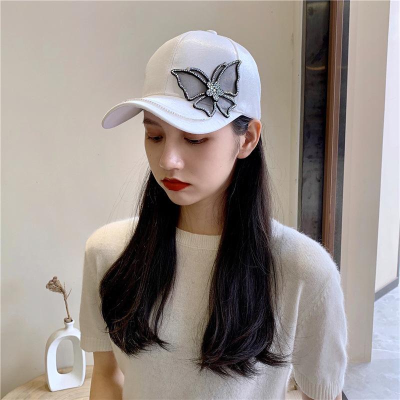 Hat Peaked Cap Summer Fashion Versatile Visor Hat Rhinestone Butterfly Spring and Autumn Casual Hipster Baseball Cap