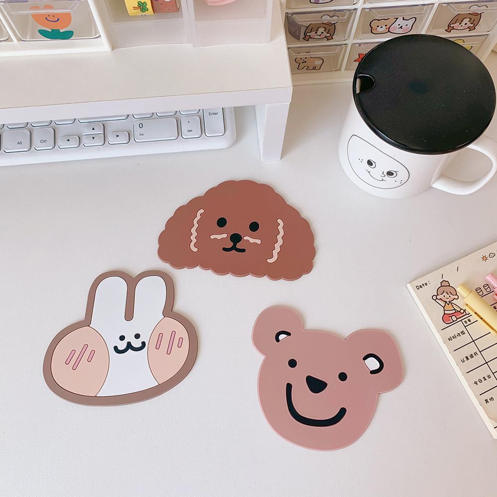 1 mantel individual de silicona con dibujos animados para mesa de comedor, posavasos, accesorios de cocina, tapete para taza, bar, tazas, almohadillas para bebidas con dibujos de animales.
