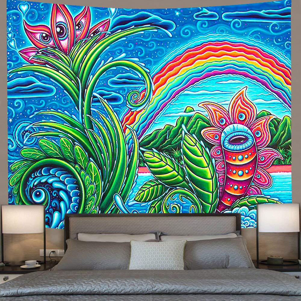 

Simsant Trippy Mountain Tapestry Психоделічний замок Художній настінний гобелен для вітальні, спальні, домашнього гуртожитку 100x75cm