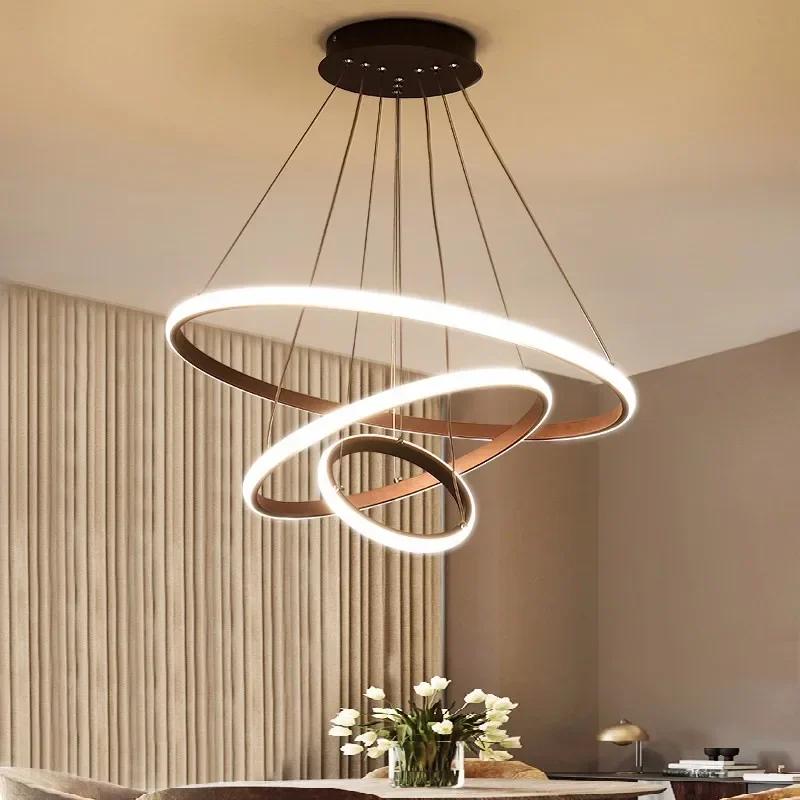 

Nordic Style Modern Exterior Glowing Circle Living Room Chandeliers Factory Direct Sales LED Bedroom Home Decor Lighting Fixture 2Rings-20x40cm&Cold white 6000k кофейный